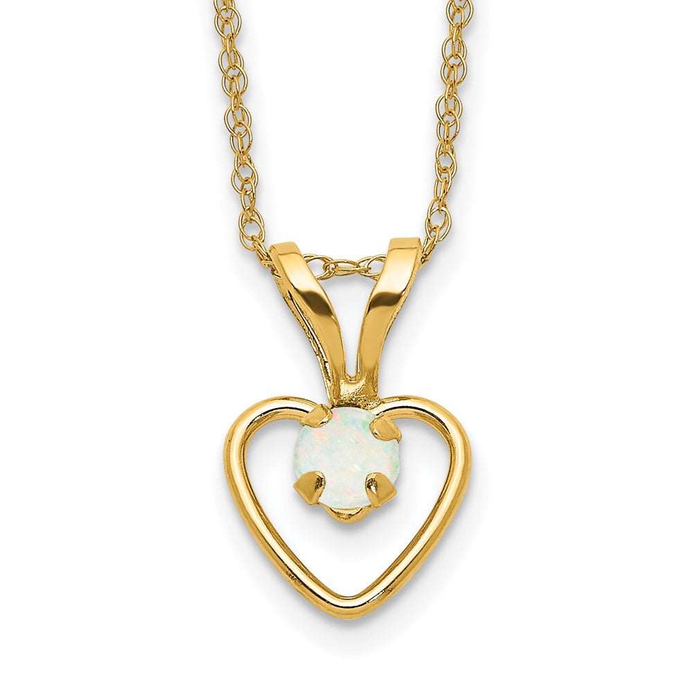 14k Madi K 3mm Opal Heart 15 inch Necklace, 15 mm
