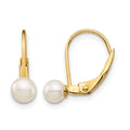 14k Madi K 4-5mm White Round Freshwater Cultured Pearl Leverback Earrings, 14 x 4 mm