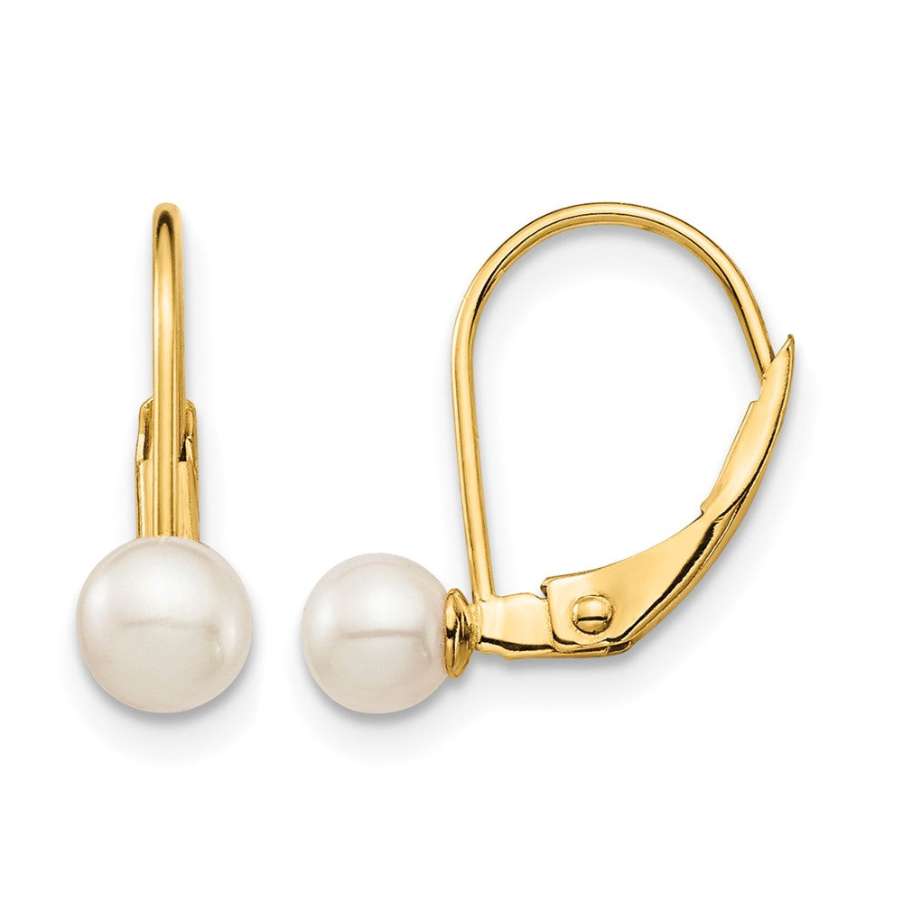 14k Madi K 4-5mm White Round Freshwater Cultured Pearl Leverback Earrings, 14 x 4 mm