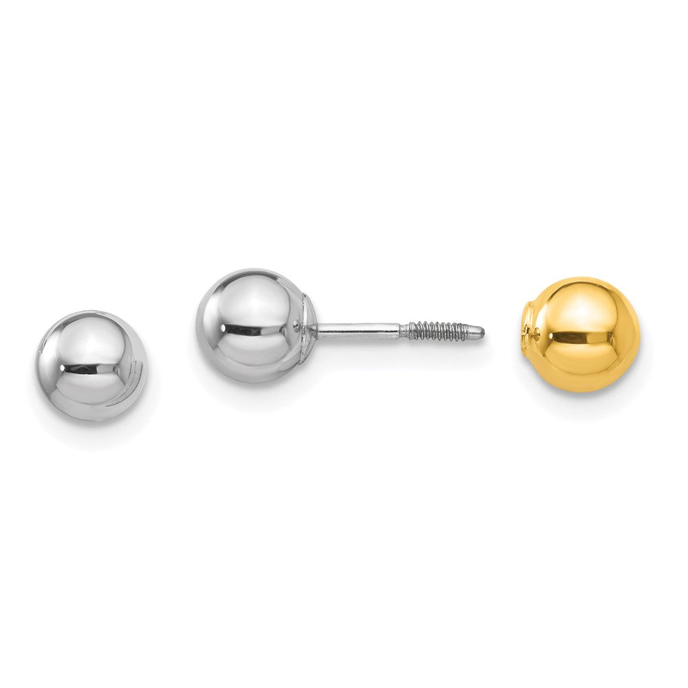 14k Madi K Two-tone Reversible 5mm Ball Screw Earrings, 5 x 5 mm