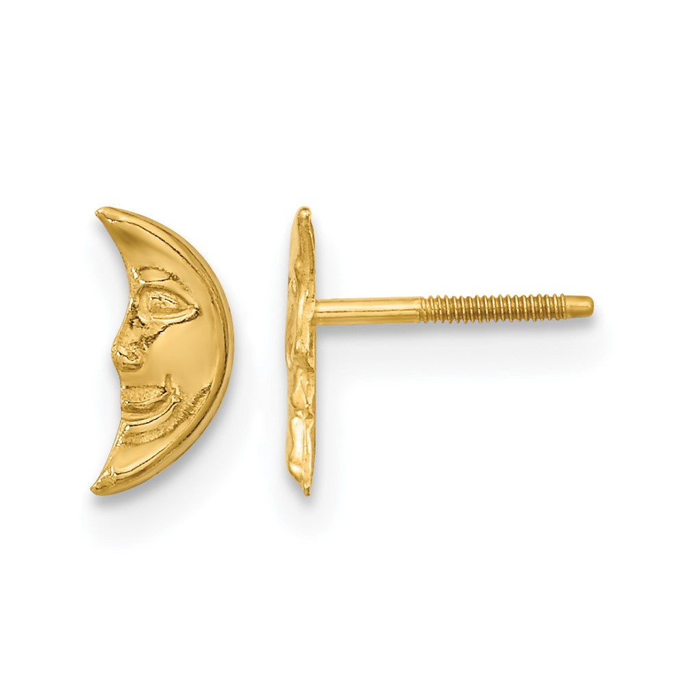 14k Madi K Moon with Face Childrens Screwback Post Earrings, 8 x 4 mm