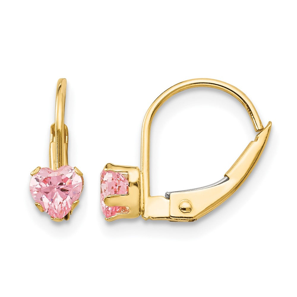 14k Madi K 4mm Pink CZ Childrens Leverback Earrings, 12 x 5 mm