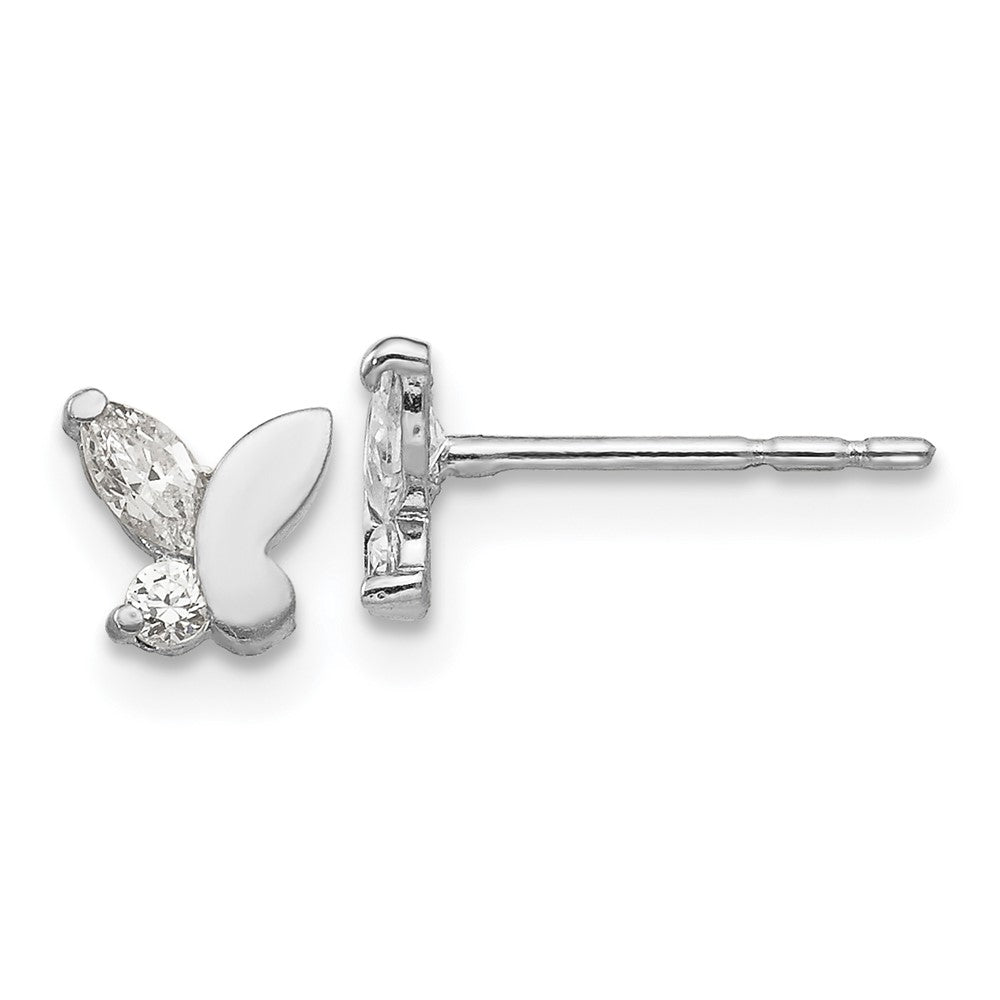 14k White Gold Madi K CZ Butterfly Childrens Post Earrings, 7 x 7 mm