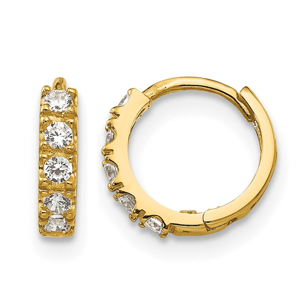 14k Madi K CZ 3x9mm Childrens Hinged Hoop Earrings, 9 x 3 mm