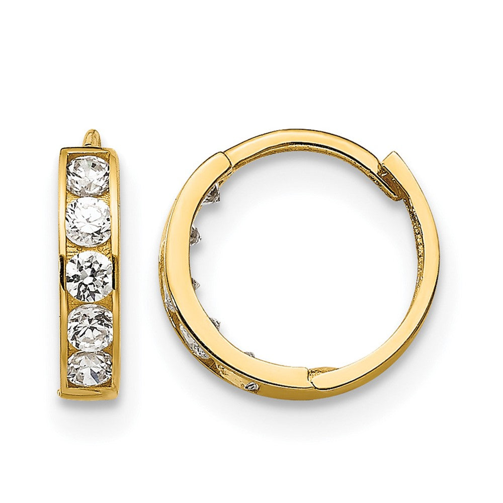 14k Madi K CZ 3x9mm Childrens Hinged Hoop Earrings, 10 x 3 mm