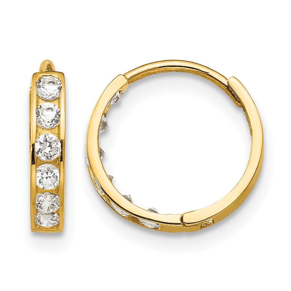 14k Madi K CZ 3x12mm Childrens Hinged Hoop Earrings, 12 x 3 mm