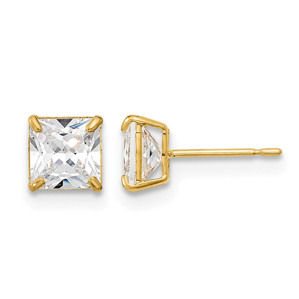 14k Madi K 5mm Square CZ Basket-Set Stud Earrings, 5 x 5 mm