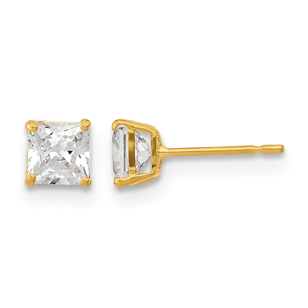14k Madi K 4mm Square CZ Basket-Set Stud Earrings, 4 x 4 mm