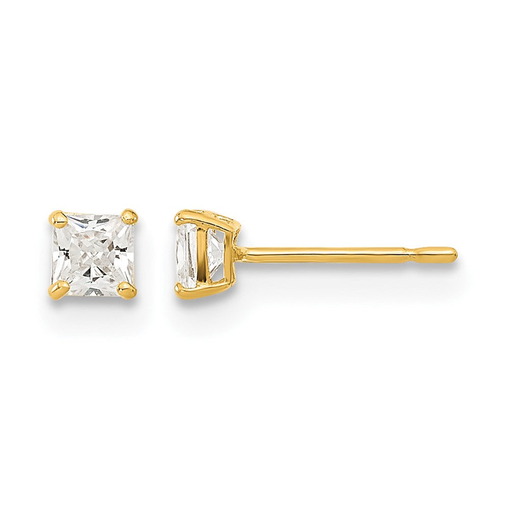 14k Madi K 3mm Square CZ Basket-Set Stud Earrings, 3 x 3 mm