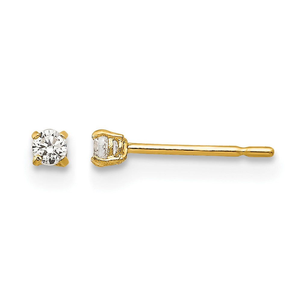 14k Madi K 2mm Round CZ Basket-Set Stud Earrings, 2 x 2 mm