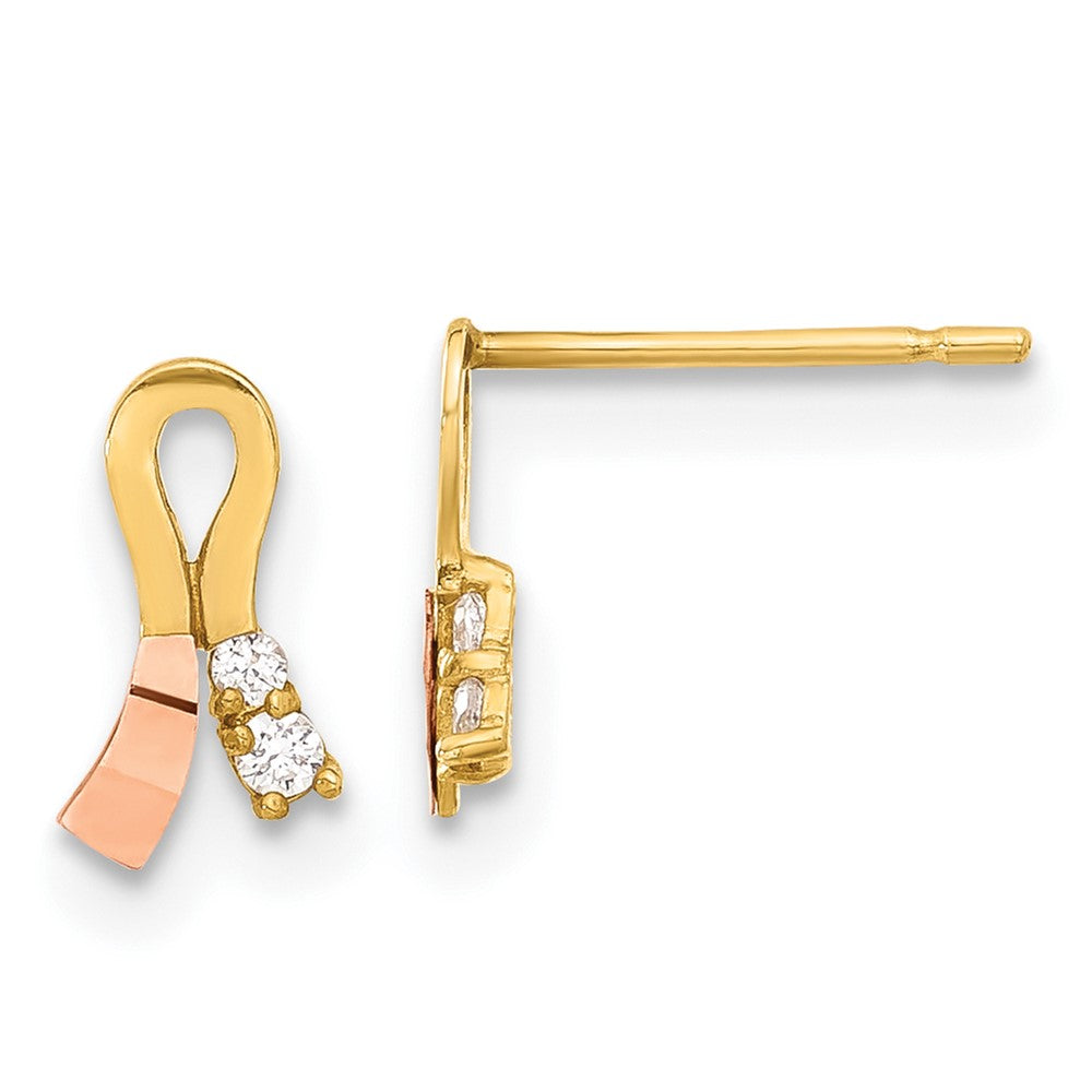 14k Madi K Yellow & Rose Gold CZ Children's Ribbon Earrings, 9 x 5 mm