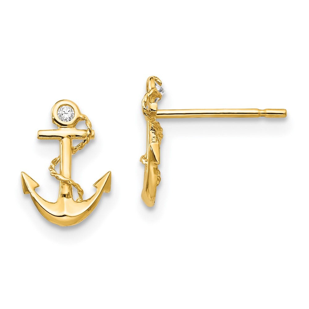 14k Madi K CZ Anchor Childrens Post Earrings, 9 x 7 mm