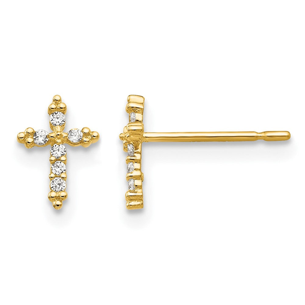 14k Madi K CZ Cross Childrens Post Earrings, 8 x 6 mm, 0.26 g