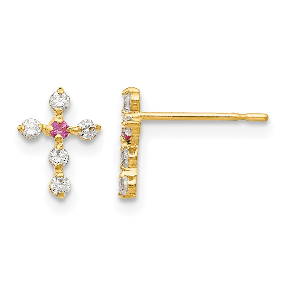 14k Madi K CZ Cross Childrens Post Earrings, 8 x 6 mm, 0.32 g
