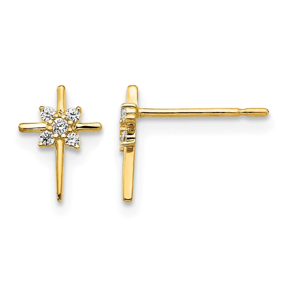 14k Madi K CZ Cross Childrens Post Earrings, 8 x 7 mm