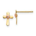 14k Yellow and Rose Gold Madi K Heart Cross Childrens Post Earrings, 8 x 6 mm