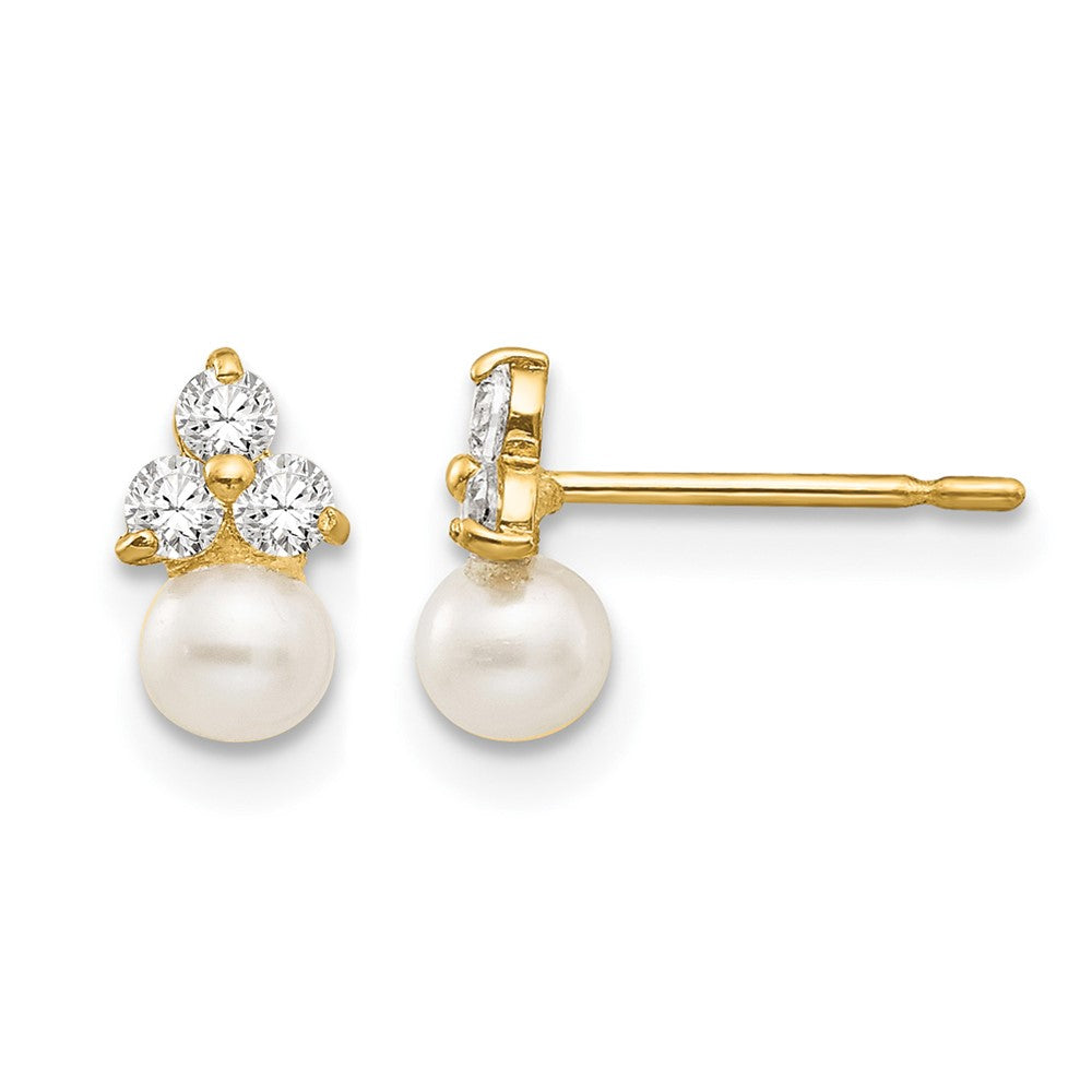 14k Madi K White Freshwater Cultured Pearl and CZ Post Earrings, 8 x 5 mm