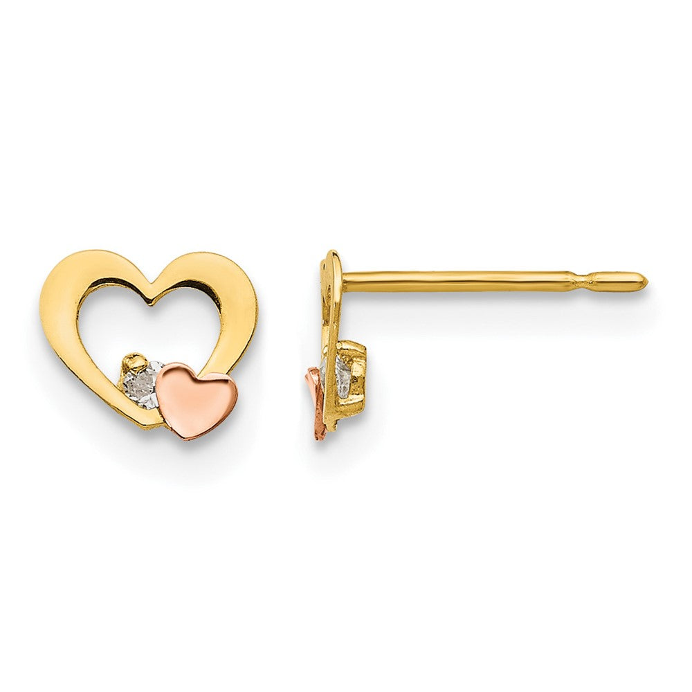 14k Yellow and Rose Gold Madi K CZ Heart Childrens Post Earrings, 5 x 6 mm