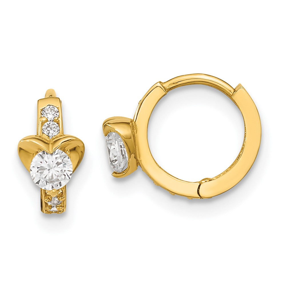 14k Madi K CZ Heart Childrens Hinged Hoop Earrings, 10 x 5 mm