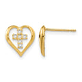 14k Madi K CZ Heart Cross Childrens Post Earrings, 10 x 9 mm