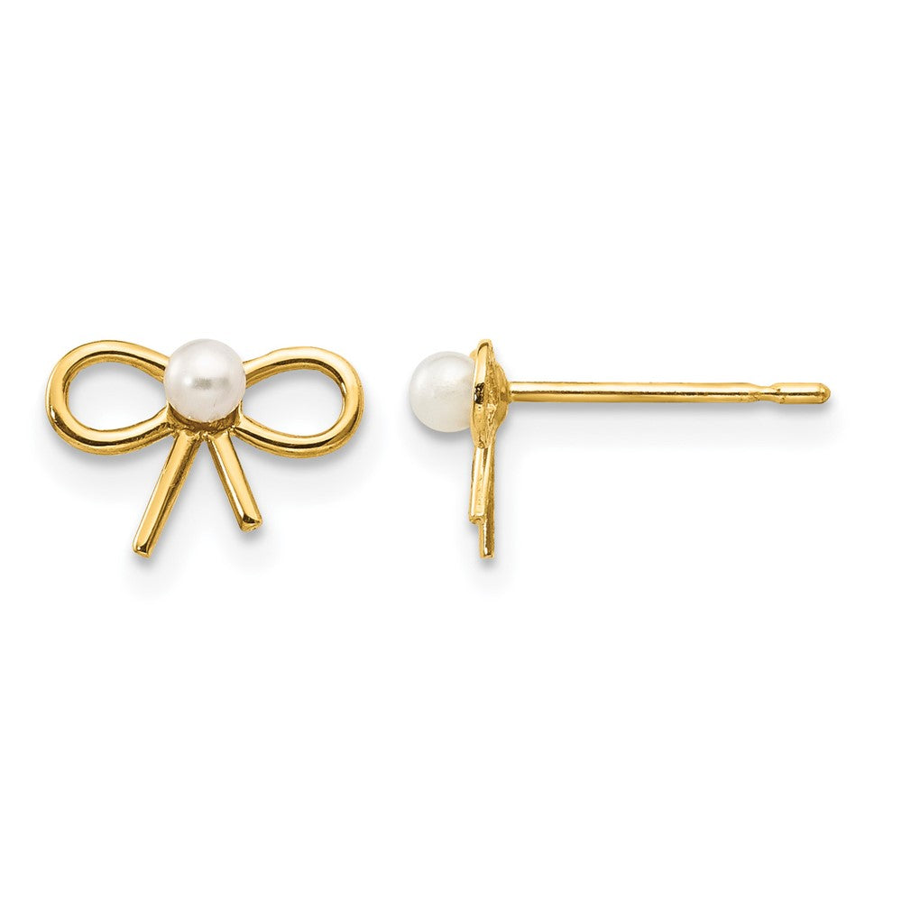 14k Madi K Freshwater Cultured Pearl Bow Childrens Post Earrings, 6 x 9 mm