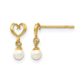 14k Madi K Freshwater Cultured Pearl Heart Dangle Childrens Post Earrings, 9 x 5 mm
