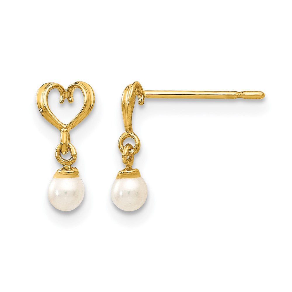 14k Madi K Freshwater Cultured Pearl Heart Dangle Childrens Post Earrings, 9 x 5 mm