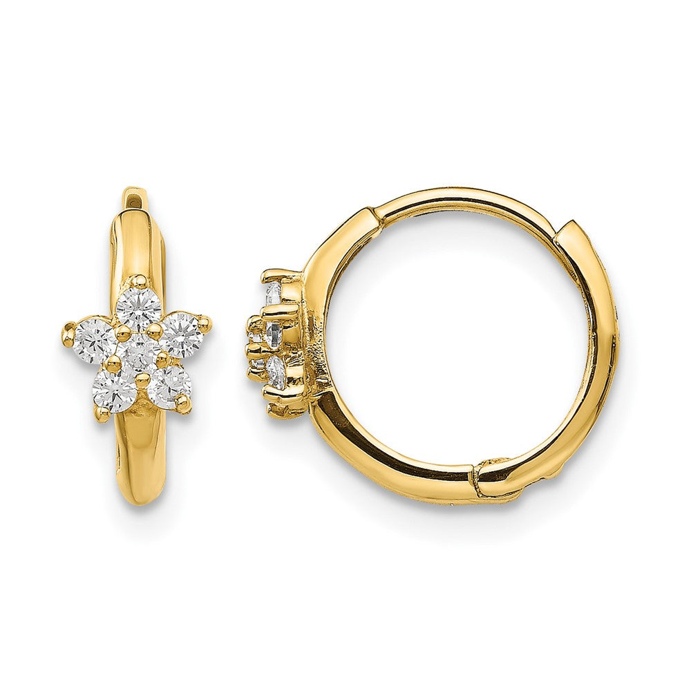 14k Madi K CZ Flower Childrens Hinged Hoop Earrings, 11 x 5 mm