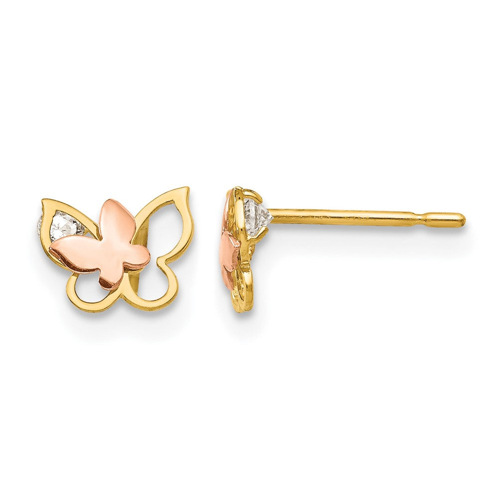 14k Yellow and Rose Gold Madi K CZ Butterfly Childrens Post Earrings, 7 x 8 mm