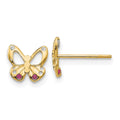 14k Madi K Red and Clear CZ Butterfly Childrens Post Earrings, 7 x 8 mm