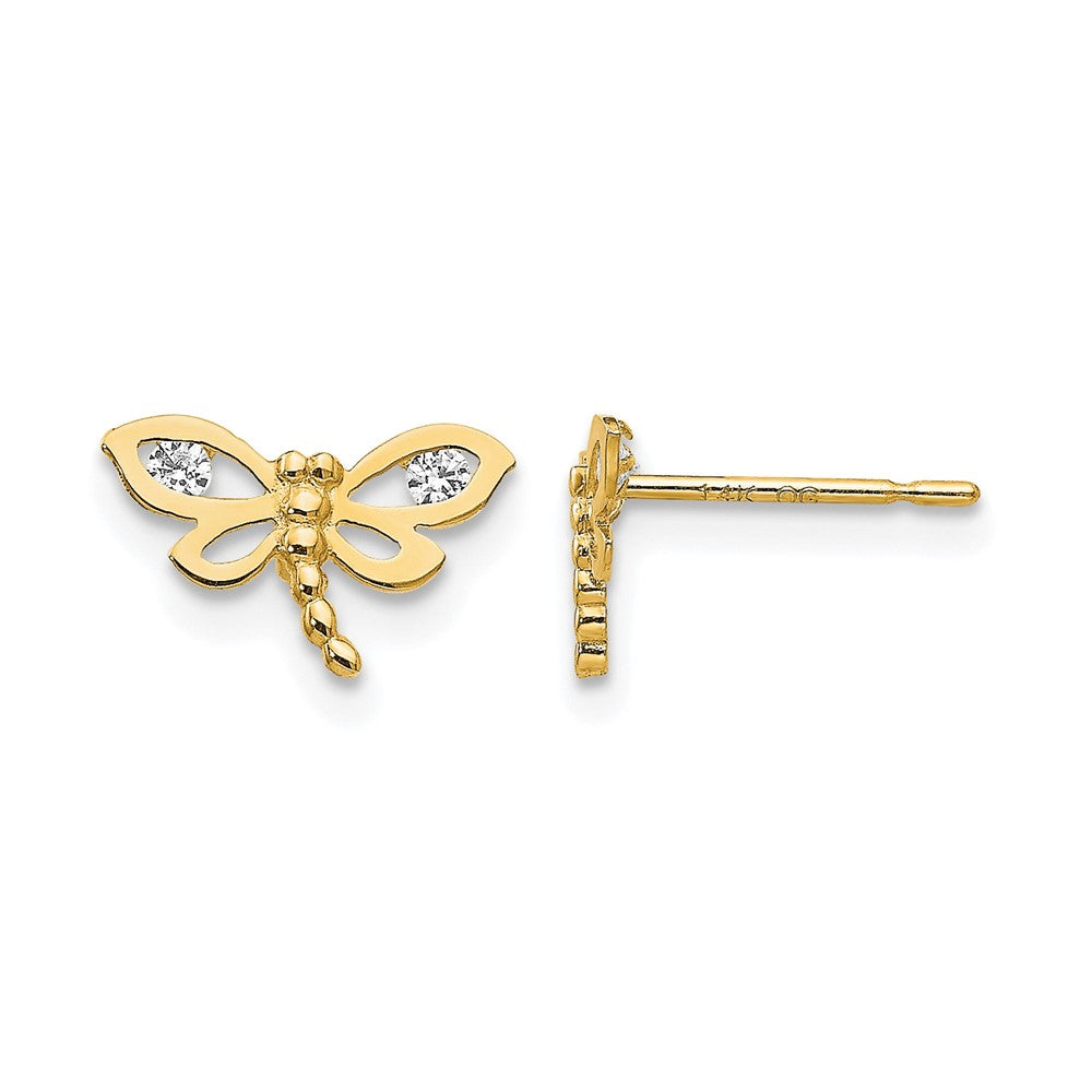 14k Madi K CZ Dragonfly Childrens Post Earrings, 6 x 9 mm