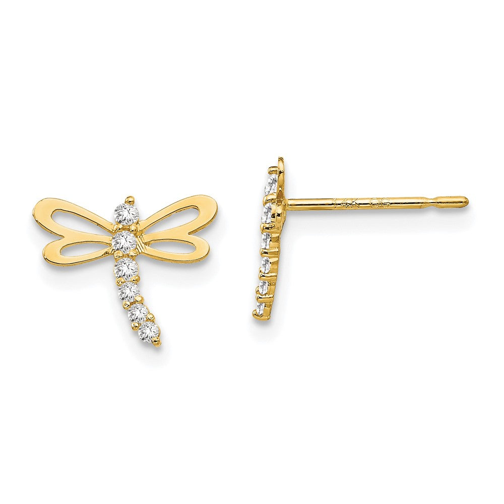 14k Madi K CZ Dragonfly Childrens Post Earrings, 8 x 11 mm