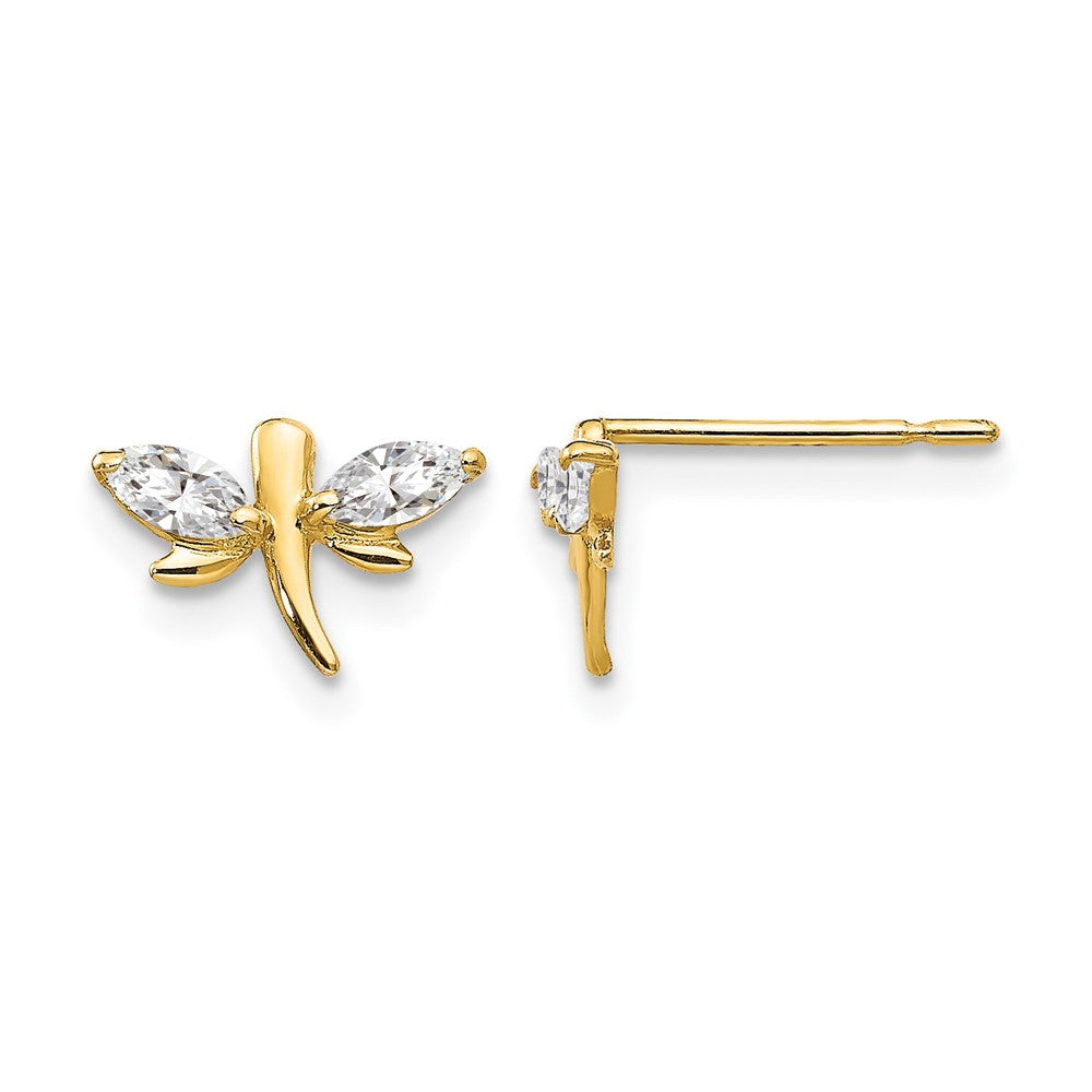 14k Madi K CZ Dragonfly Childrens Post Earrings, 6 x 10 mm