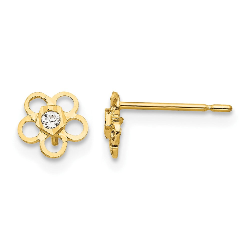 14k Madi K CZ Diamond-cut Flower Childrens Post Earrings, 5 x 5 mm