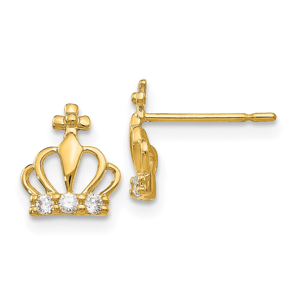 14k Madi K CZ Crown Childrens Post Earrings, 8 x 7 mm