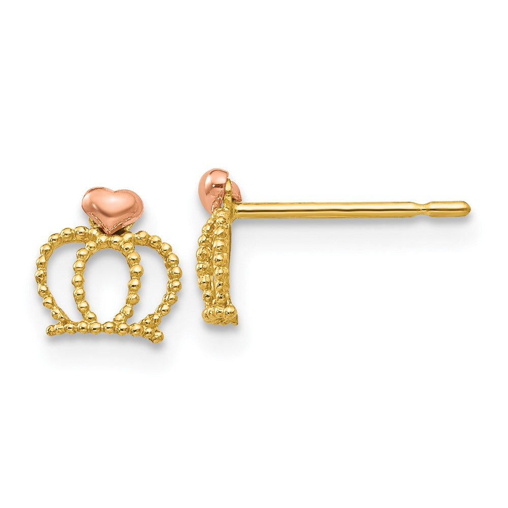 14k Yellow and Rose Gold Madi K Crown Childrens Post Earrings, 6 x 6 mm