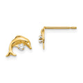14k Madi K CZ Dolphin Childrens Post Earrings, 5 x 8 mm