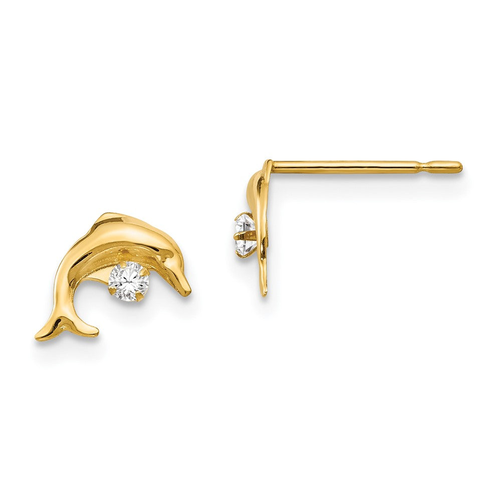 14k Madi K CZ Dolphin Childrens Post Earrings, 5 x 8 mm