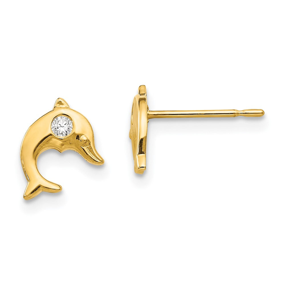 14k Madi K CZ Dolphin Childrens Post Earrings, 9 x 7 mm