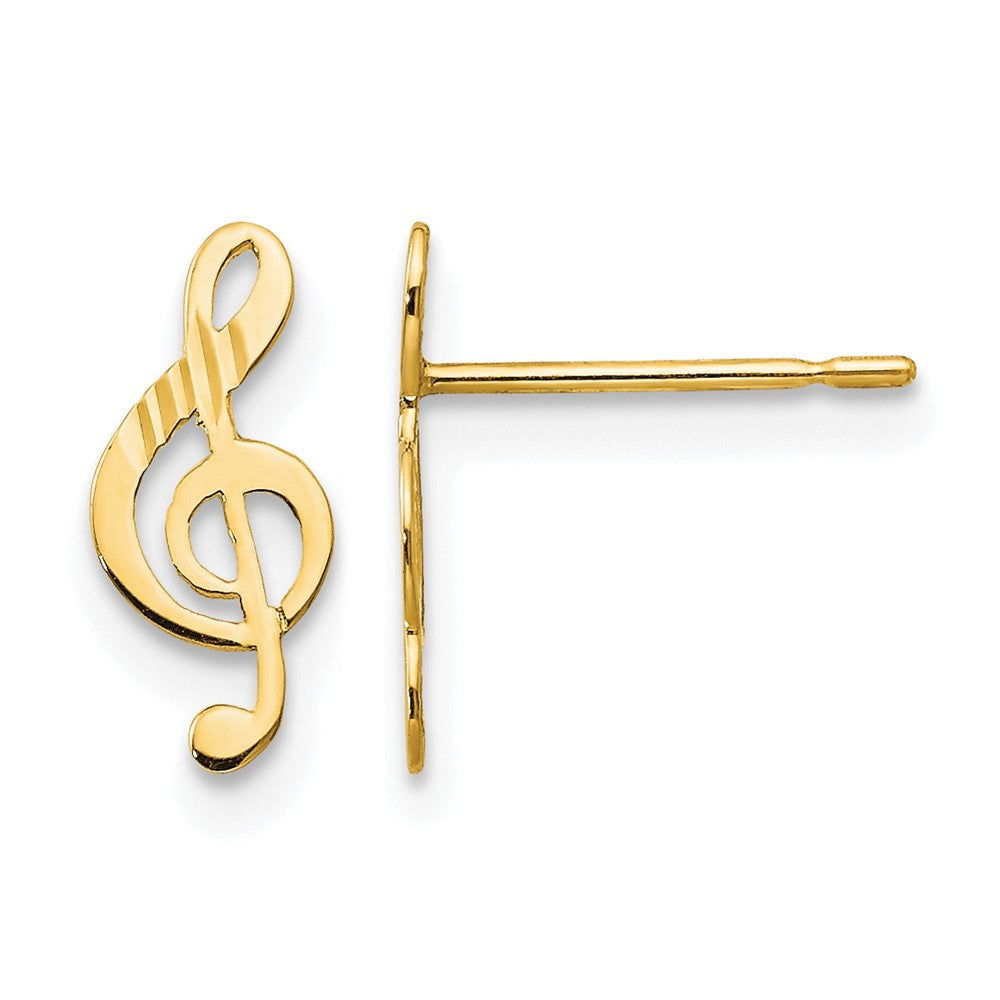 14k Madi K Diamond-cut Musical Treble Clef Childrens Post Earrings, 11 x 6 mm