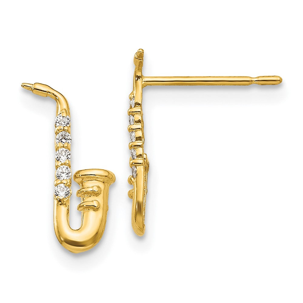 14k Madi K CZ Saxophone Childrens Post Earrings, 12 x 4 mm