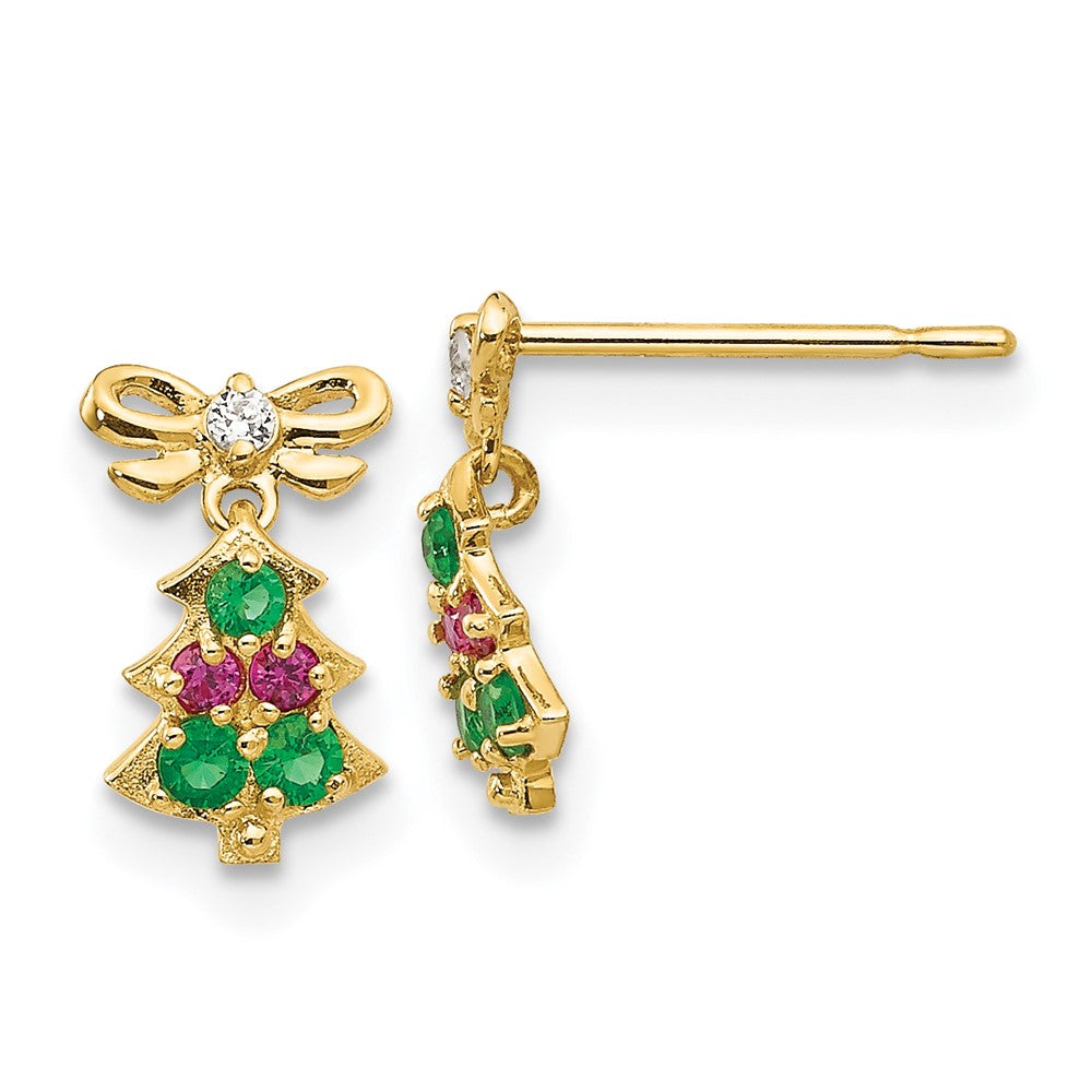14k Madi K CZ Christmas Tree Dangle Childrens Post Earrings, 10 x 6 mm