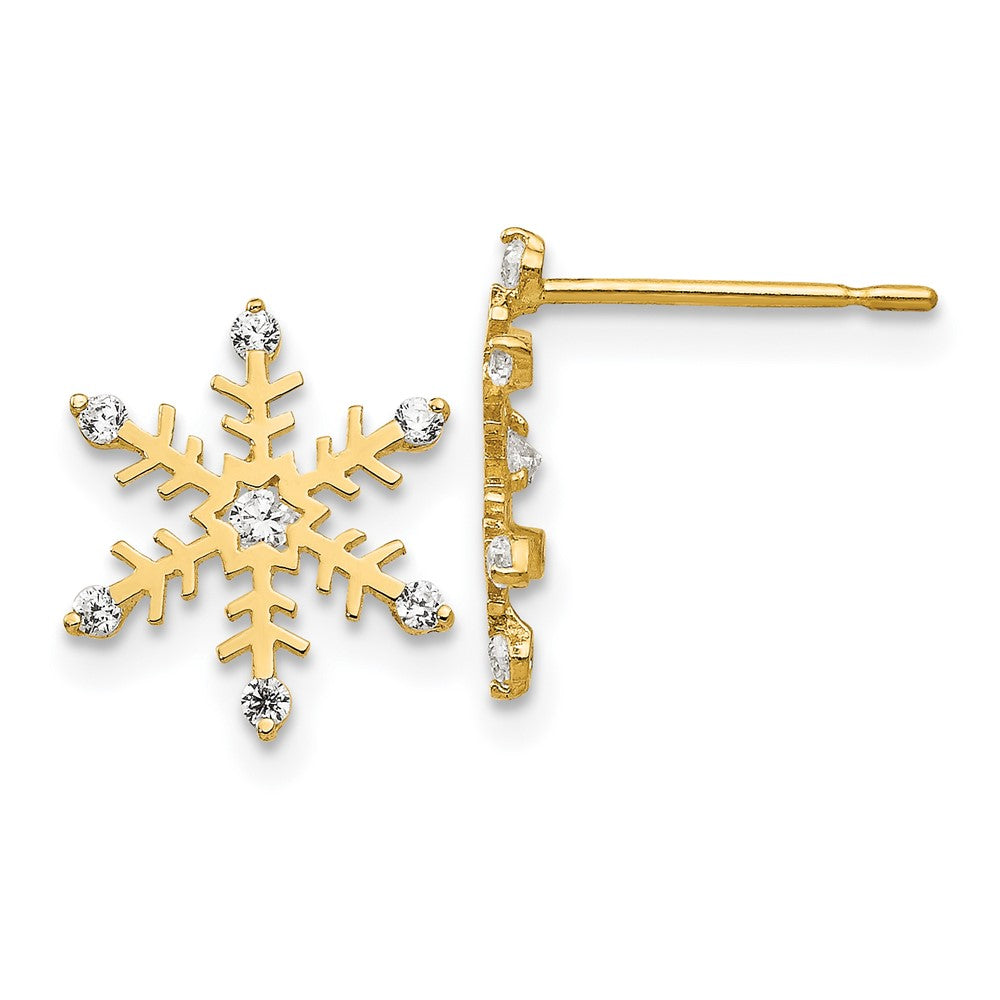 14k Madi K CZ Snowflake Childrens Post Earrings, 12 x 12 mm