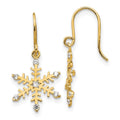 14k Madi K CZ Snowflake Dangle Childrens French Wire Earrings, 23 x 12 mm