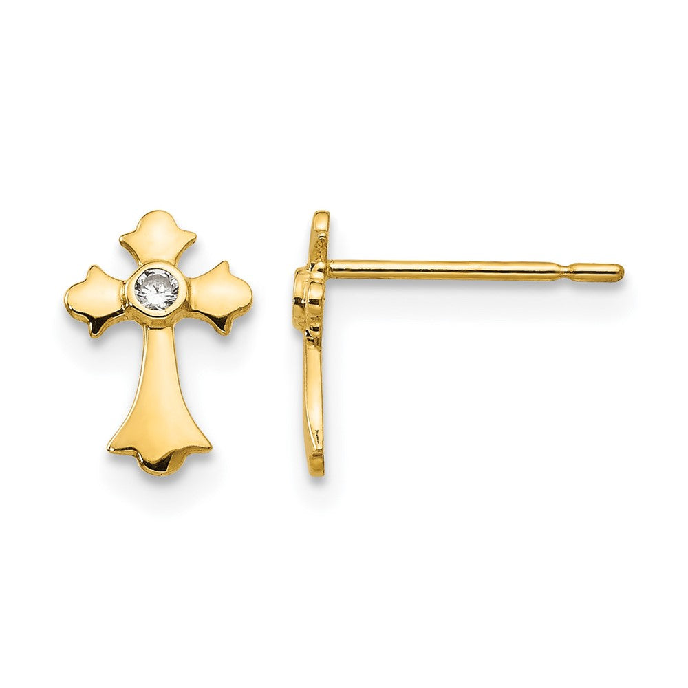 14k Madi K CZ Cross Childrens Post Earrings, 9 x 6 mm