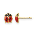 14K Madi K Small Red and Black Enamel Ladybug Post Earrings, 6 x 5 mm