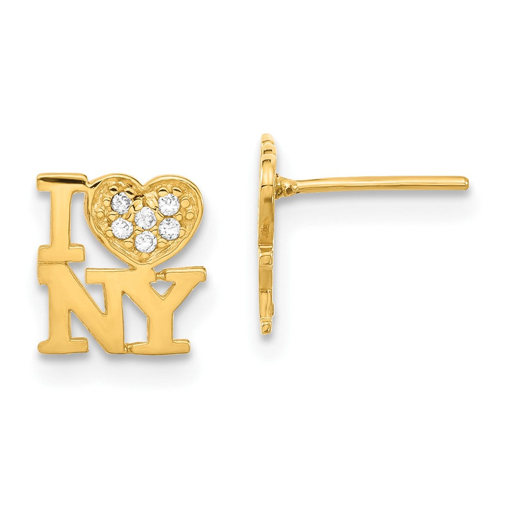 14k Madi K Kids Polished CZ I Love NY Post Earrings, 8.2 x 7.6 mm