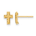 14k Madi K Satin and Polished Diamond-cut Cross Childrens Post Earrings, 7.5 x 5.25 mm