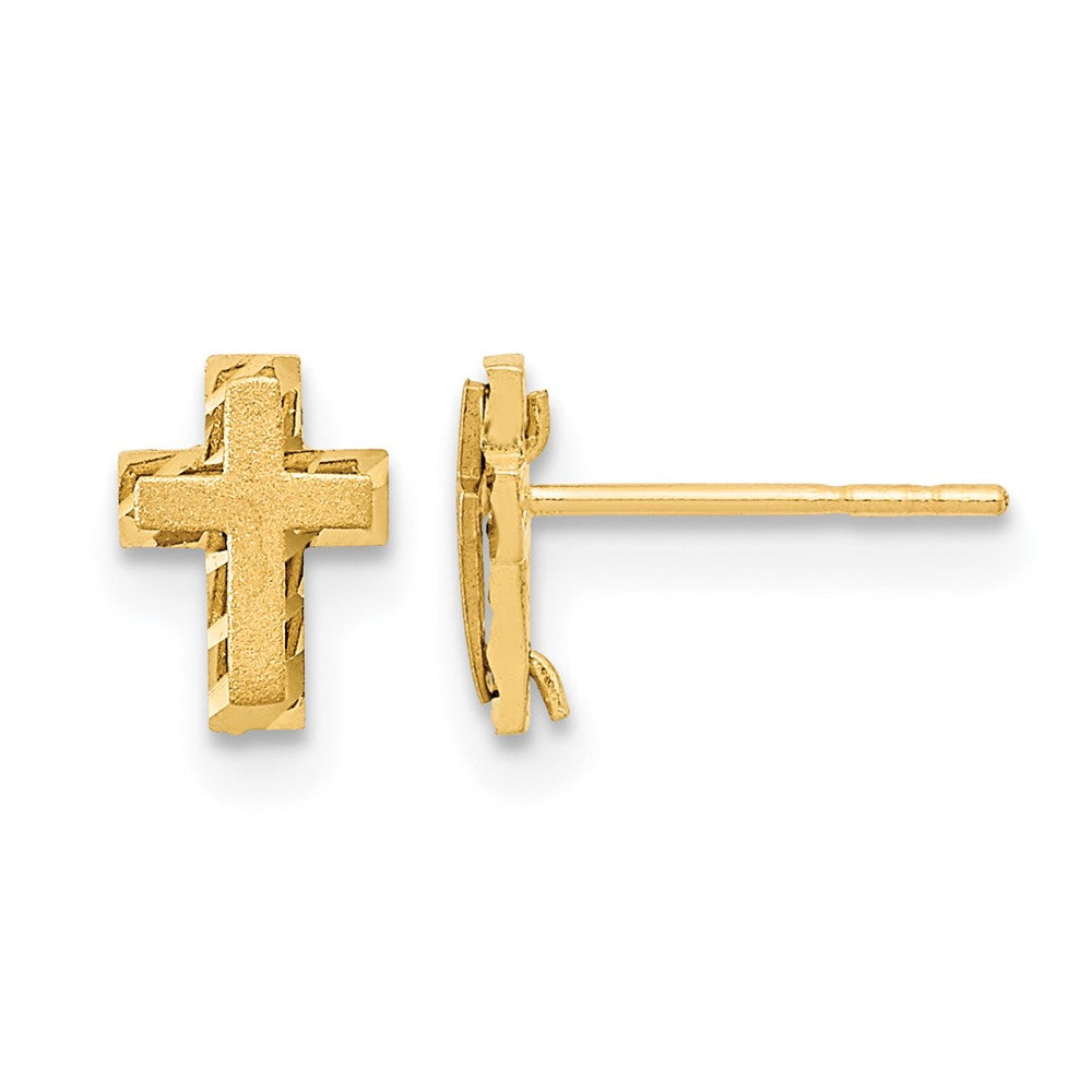 14k Madi K Satin and Polished Diamond-cut Cross Childrens Post Earrings, 7.5 x 5.25 mm