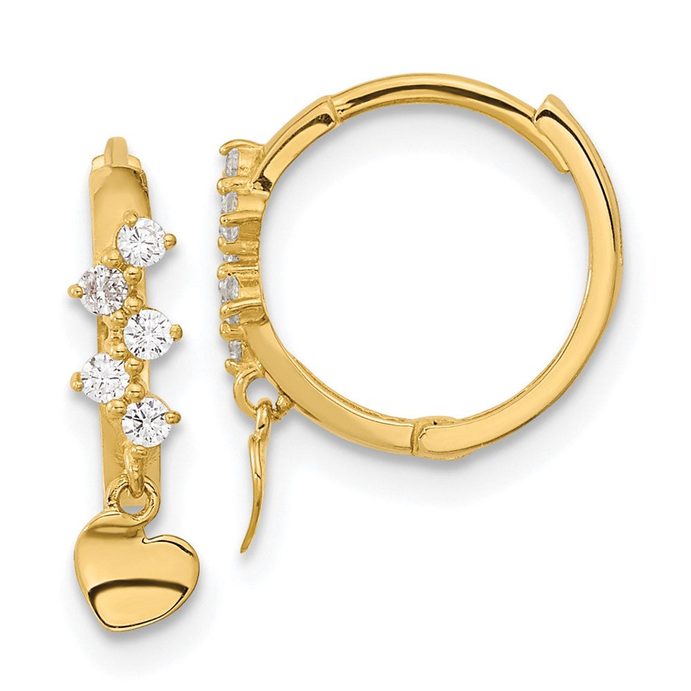 14k Madi K CZ Heart Dangle Hinged Hoop Earrings, 17 x 13.4 mm